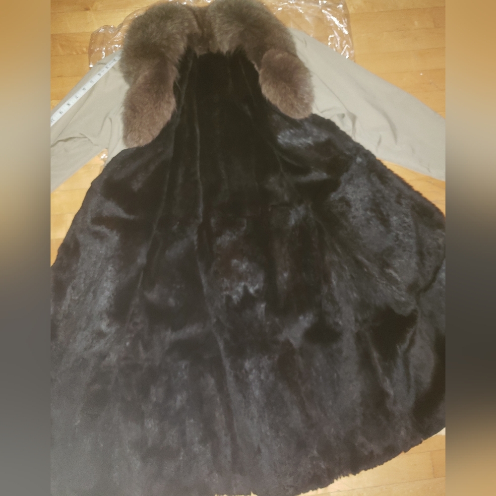 VTG Saks Fifth Avenue fox fur collar sheared fur lining nylon trench coat - Picture 14 of 16